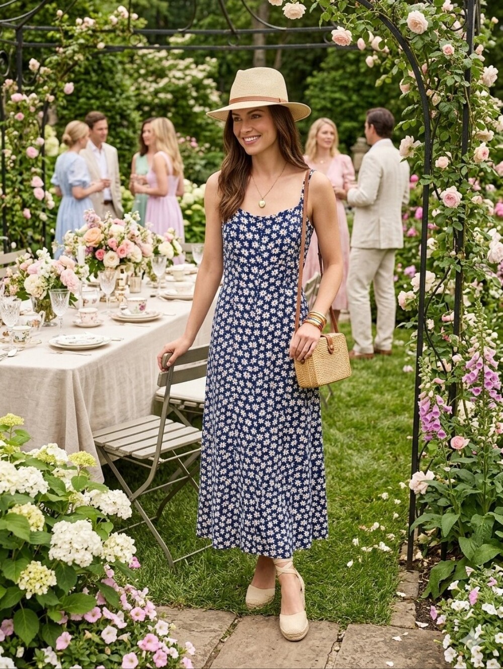 Lush Women's S Navy Floral Jumpsuit with White Daisy Print
